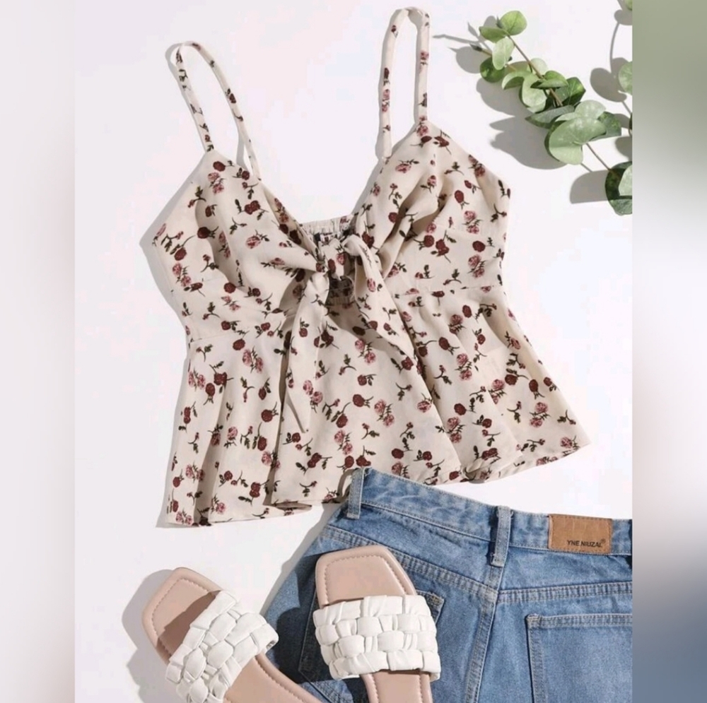 Womens Tie Front Floral Cami Top